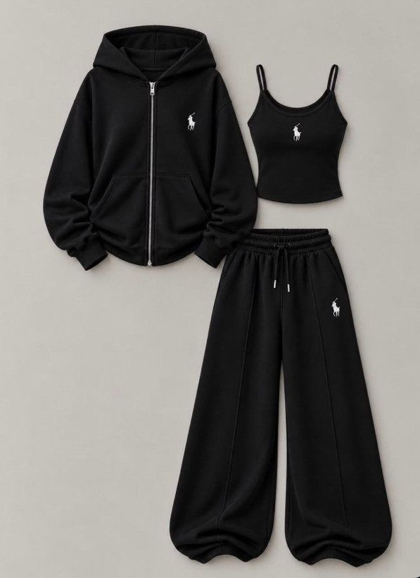 ست سه تیکه هودی شلوار کراپ زنانه